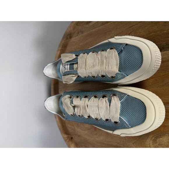 Sergio Rossi Metallic Blue Leather Sneakers EU 35 US 5 Lace Up Women’s NWB - Picture 2 of 11